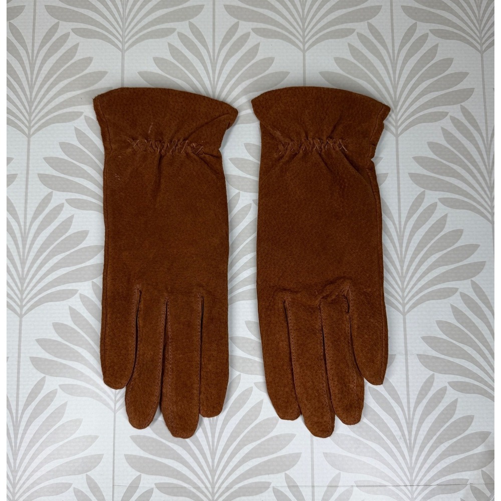 Fownes Vintage Brown Suede Leather Lined Gloves Size Large Cognac Winter Classic